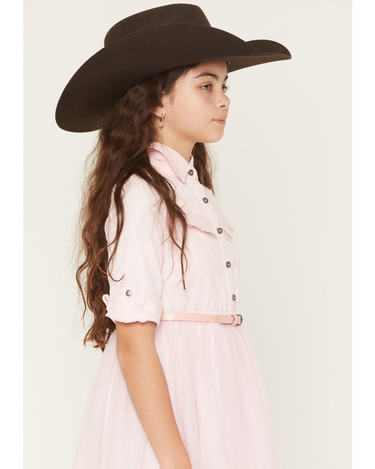 Image #2 - Sugar California Girls' Fringe Long Sleeve Button-Down Denim Tutu Dress, Blush, hi-res