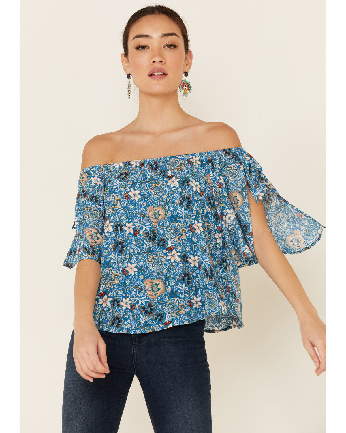 Image #1 - Shyanne Women's Floral Print Off Shoulder Short Sleeve Top, , hi-res