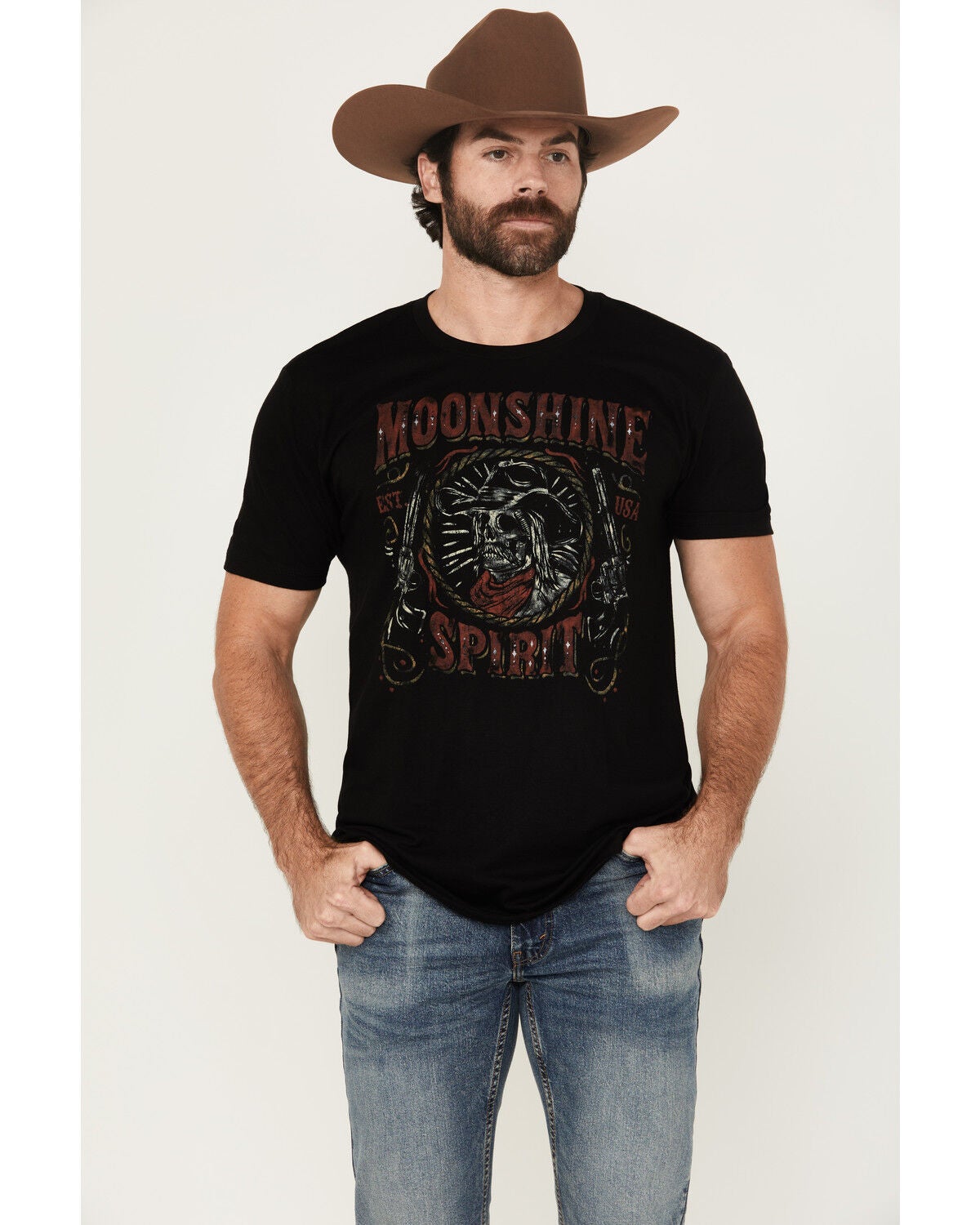 Moonshine Spirit&reg; Men's Skeleton Cowboy Short Sleeve Graphic T-Shirt, Black, hi-res