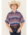 Image #1 - Panhandle Boys' Southwestern Striped Print Short Sleeve Snap Western Shirt, Blue, hi-res