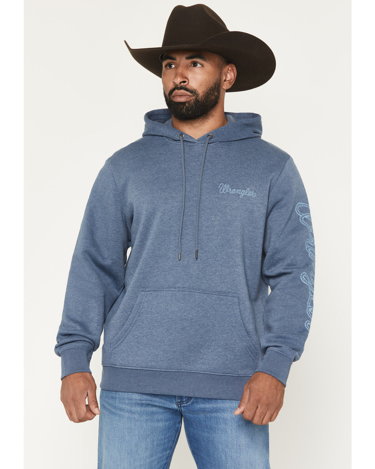 Image #1 - Wrangler Men's Logo Graphic Hooded Sweatshirt, Blue, hi-res