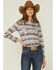 Panhandle Women's Southwestern Print Long Sleeve Button Down Shirt, Wine, hi-res