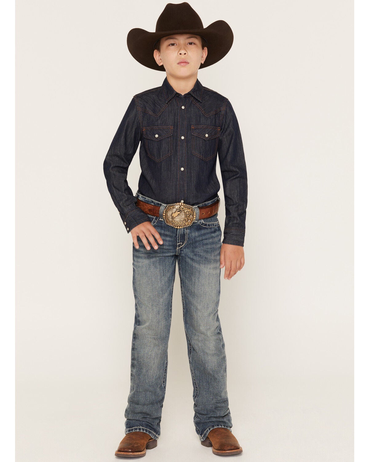 Image #1 - Ariat Boys' Medium Wash Jonathon B4 Relaxed Bootcut Denim Jeans, Medium Wash, hi-res