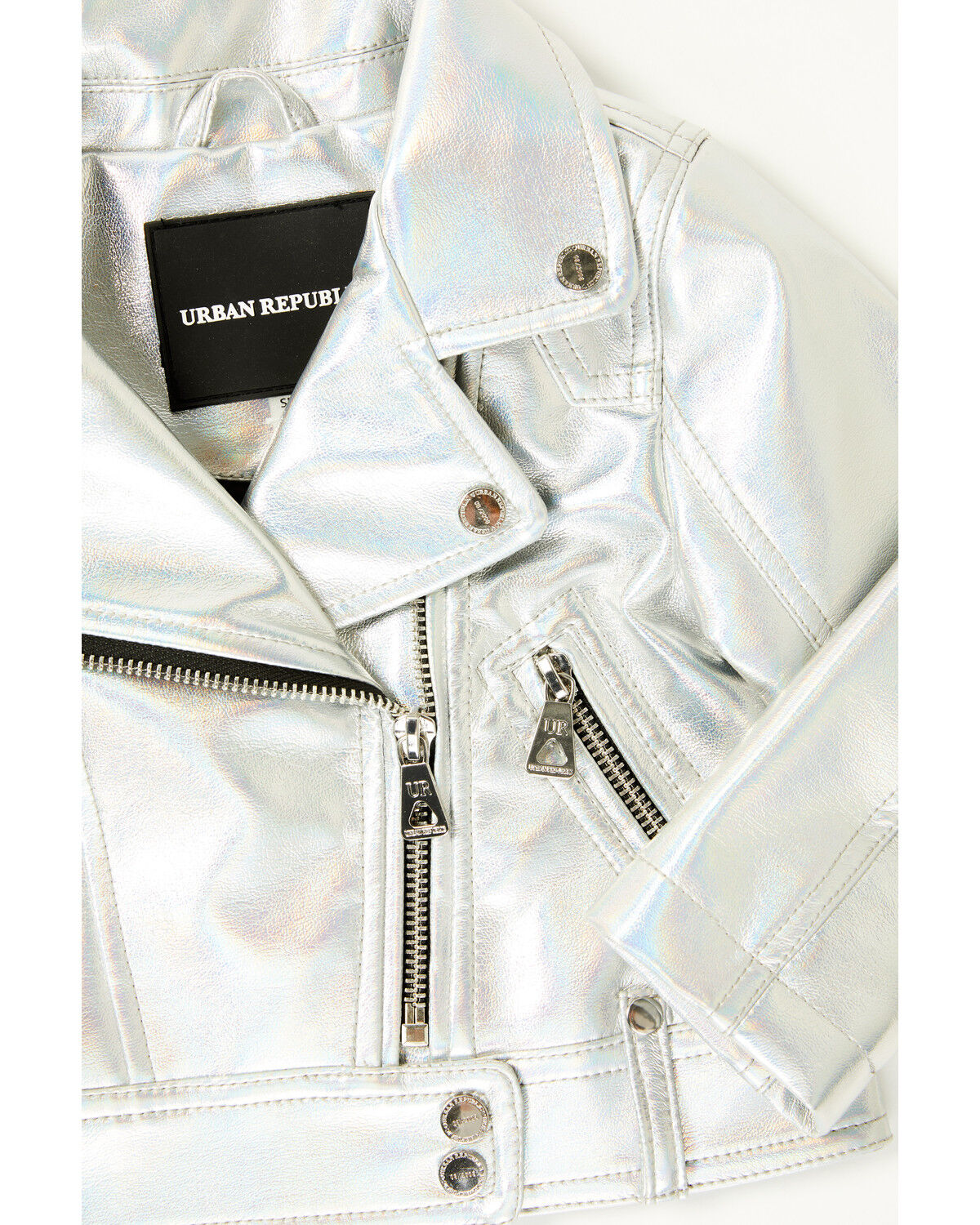 Image #2 - Urban Republic Toddler Girls' Metallic Faux Leather Jacket, Silver, hi-res
