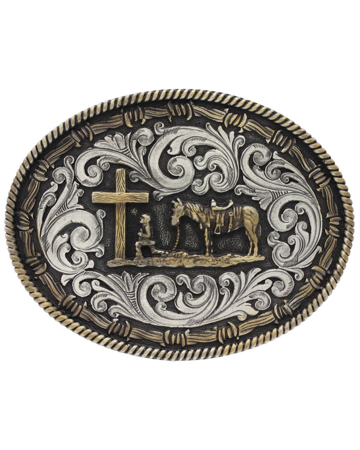 Montana Silversmiths Two-Tone Classic Impressions Christian Cowboy Attitude Belt Buckle, Multi, hi-res