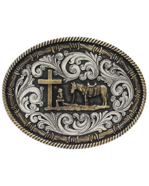 Montana Silversmiths Two-Tone Classic Impressions Christian Cowboy Attitude Belt Buckle, Multi, hi-res
