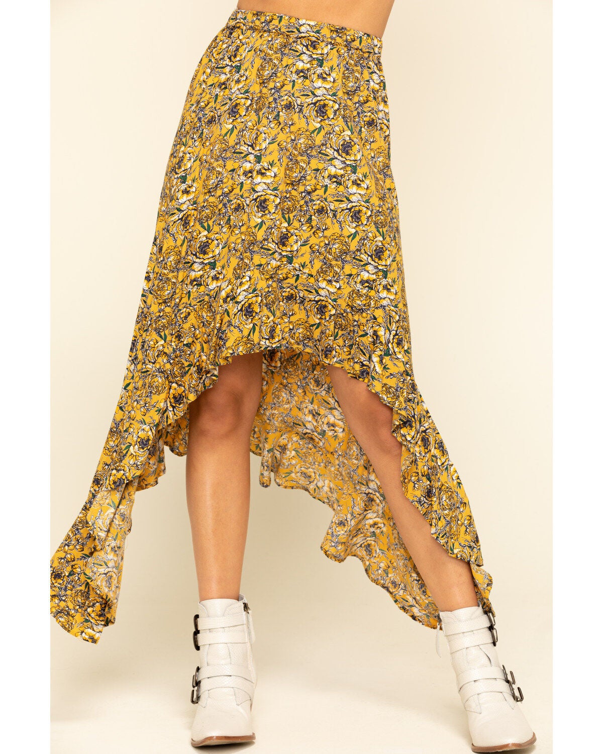 Image #1 - Rock & Roll Denim Women's Mustard Floral Hanky Skirt, , hi-res