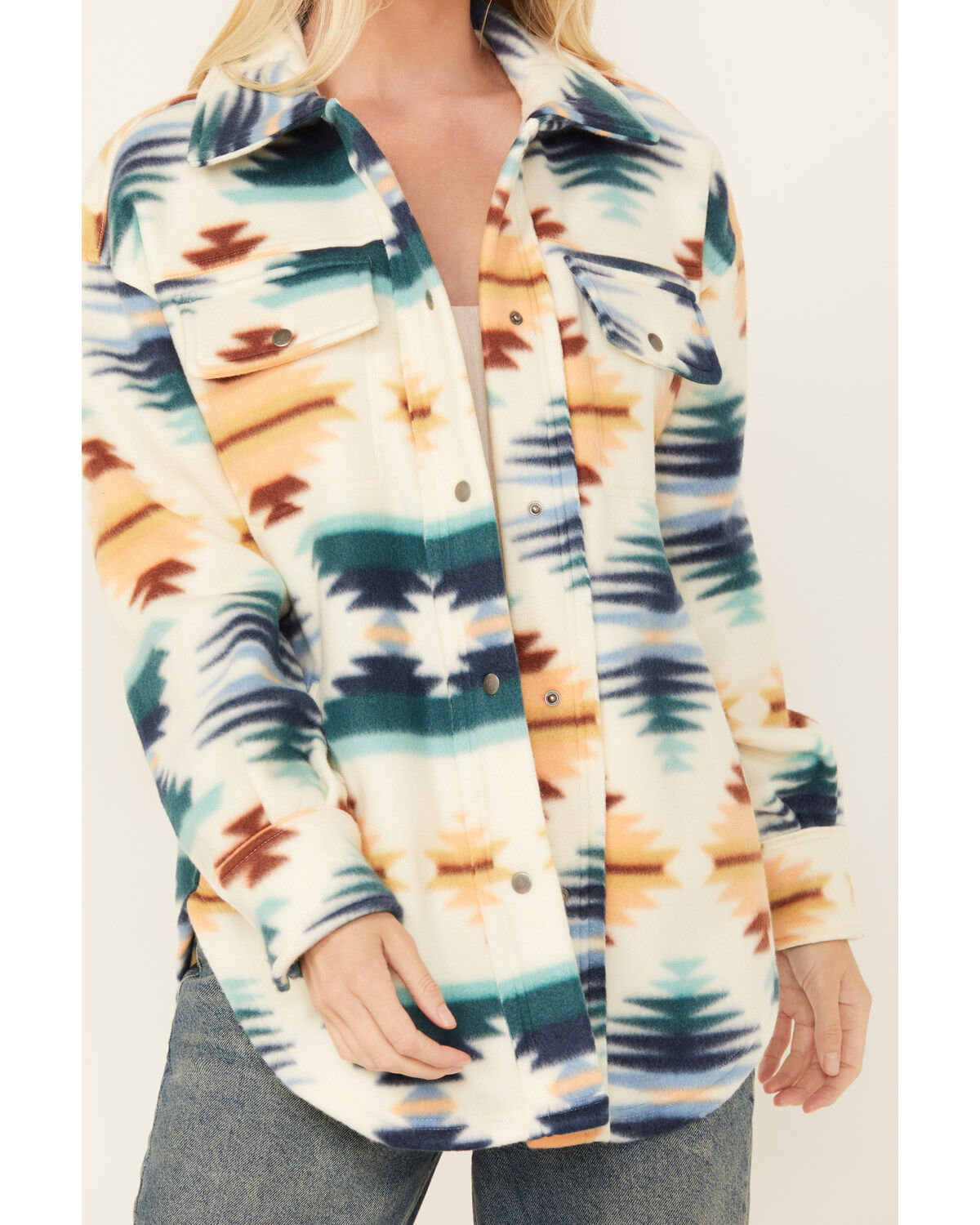Image #2 - Fornia Women's Southwestern Print Polar Fleece Shacket, Multi, hi-res