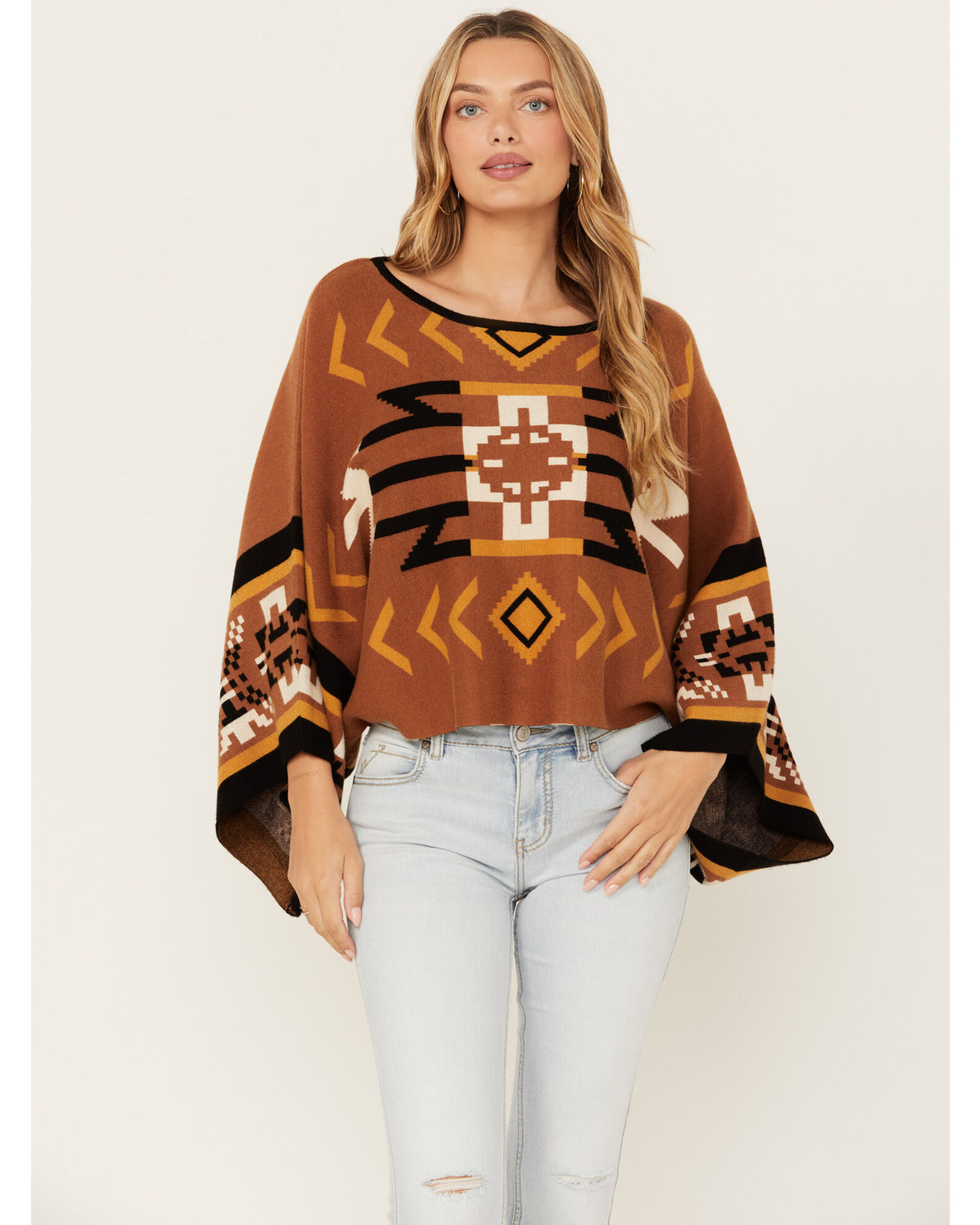 Cotton & Rye Women's Southwestern Print Poncho Sweater