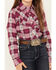 Wrangler Girls' Plaid Print Long Sleeve Pearl Snap Western Shirt, Pink, hi-res
