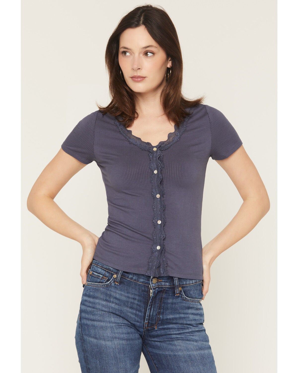 Blue Life Women's Sunny Lace Button-Up Top, Navy, hi-res