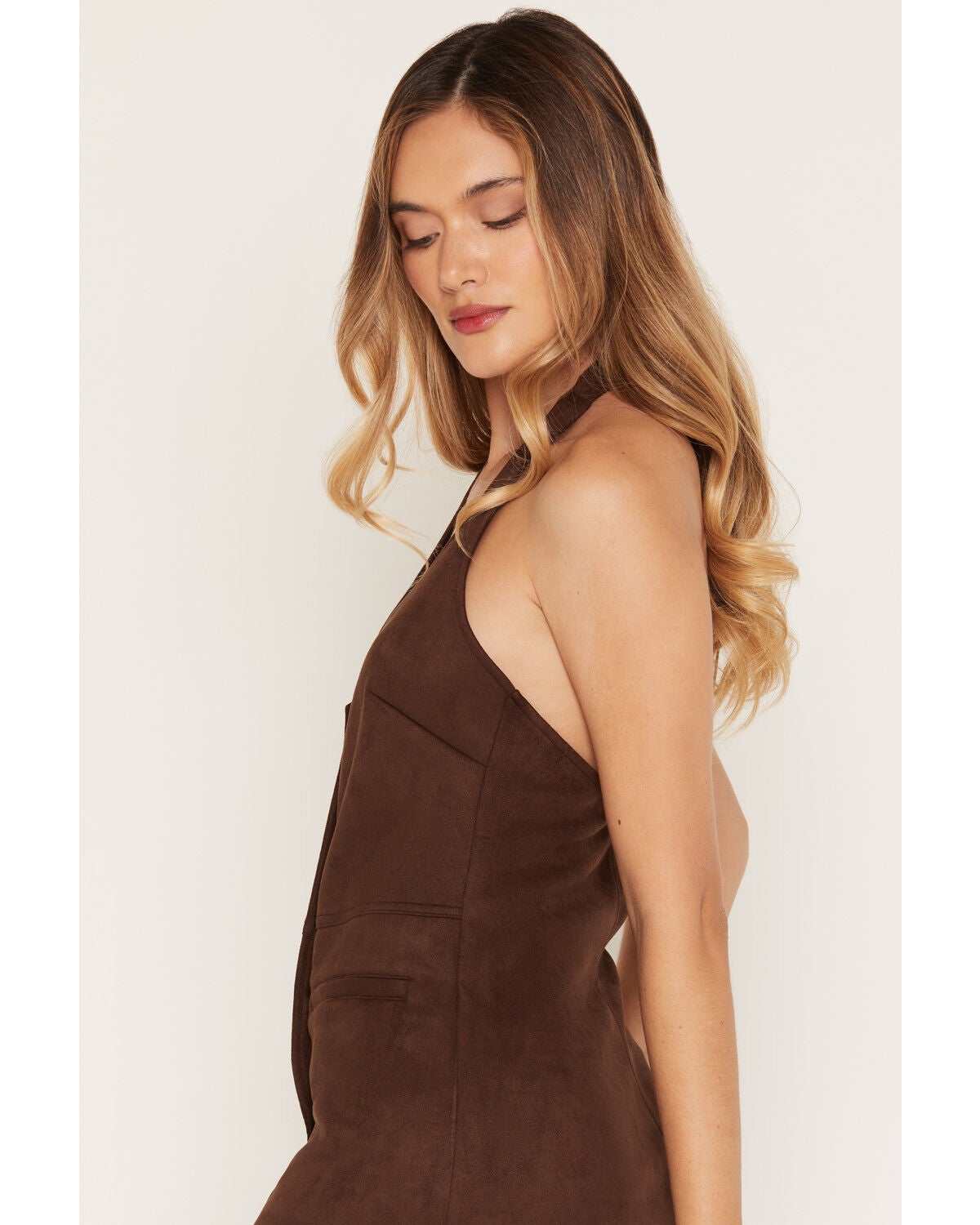 Image #2 - Stoosh Women's Faux Suede Halter Mini Dress, Chocolate, hi-res
