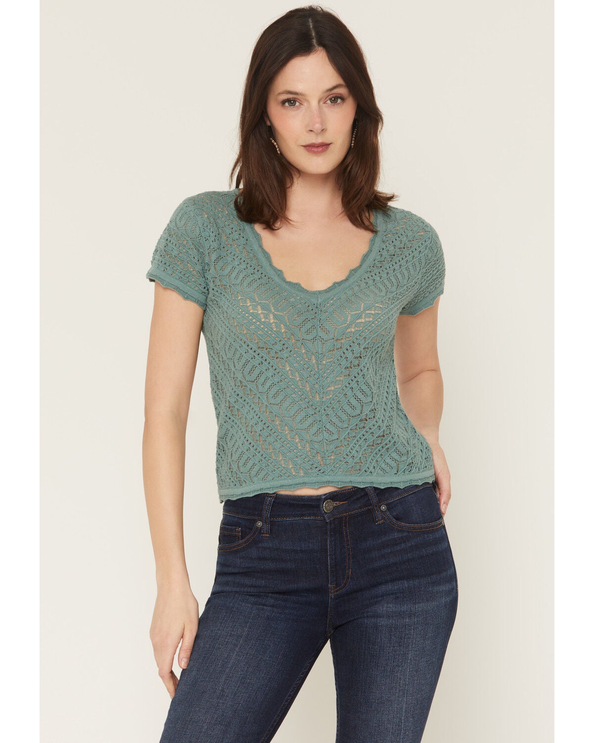 Image #1 - Shyanne Women's Short Sleeve Knit Sweater, Aqua, hi-res