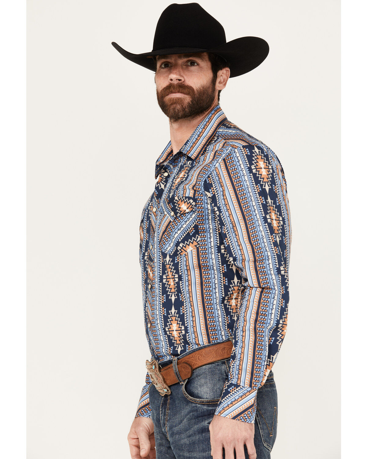 Image #2 - Rock & Roll Denim Men's Southwestern Print Long Sleeve Stretch Western Snap Shirt, , hi-res