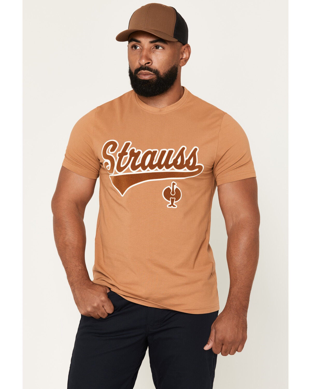 Strauss Men's Artwork Short Sleeve Graphic T-Shirt, Brown, hi-res