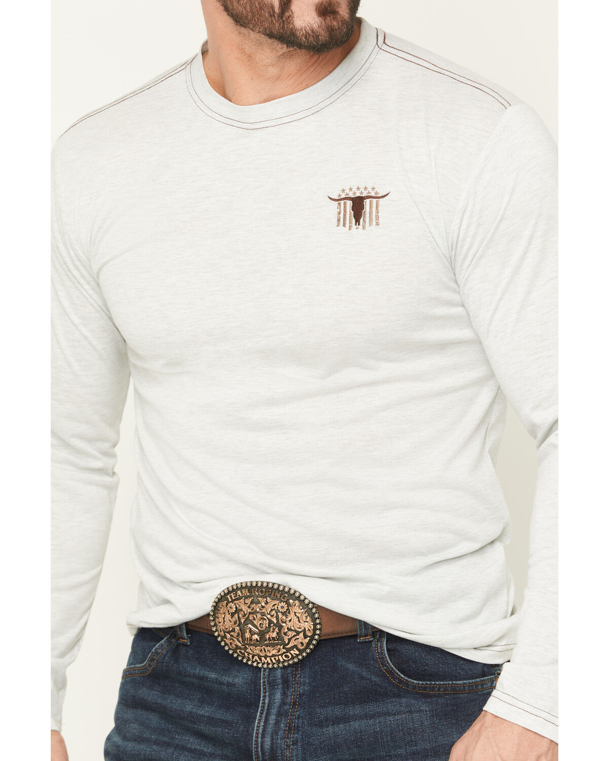 Image #2 - Cowboy Hardware Men's Steerhead Embroidered Long Sleeve Shirt, Oatmeal, hi-res