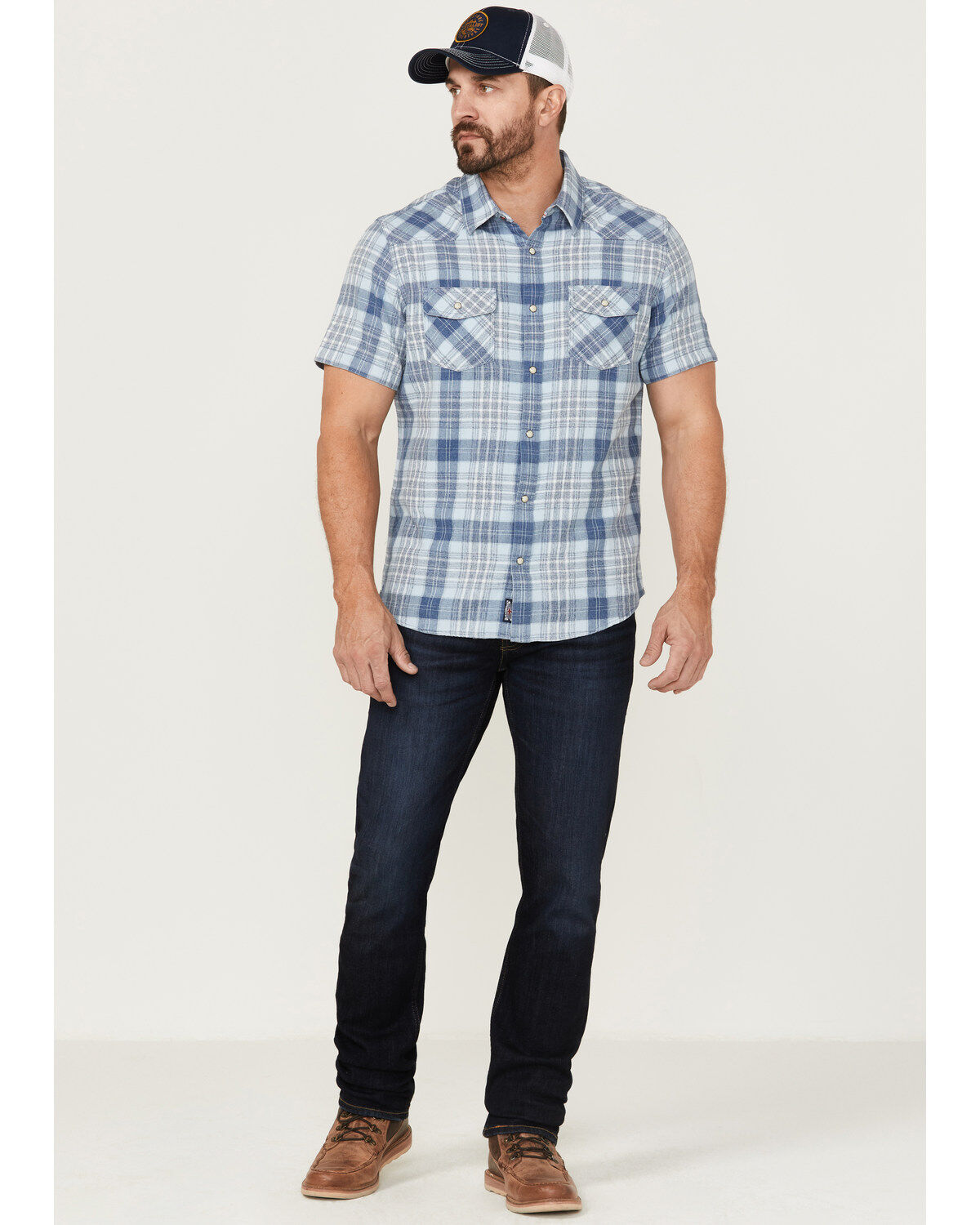 Image #2 - Flag & Anthem Men's Desert Son Cookeville Vintage Large Plaid Short Sleeve Snap Western Shirt, Light Blue, hi-res
