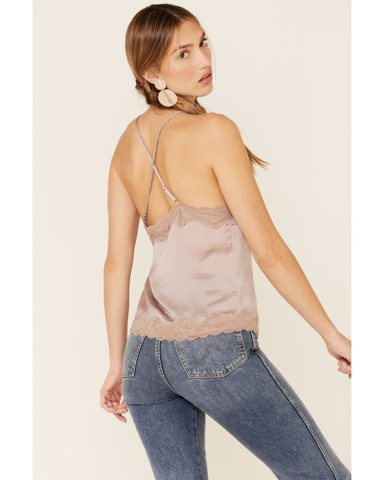 Wishlist Women's Satin Lace Trim Button Down Cami Tank Top Boot Barn