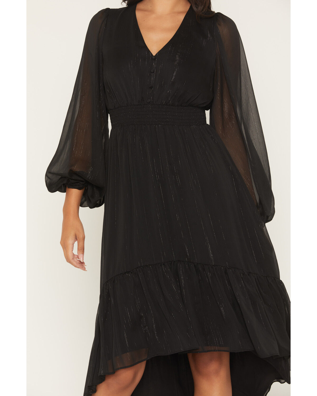 Image #3 - Shyanne Women's Josephine Faux Button-Down Long Sleeve Lurex Midi Dress, Black, hi-res