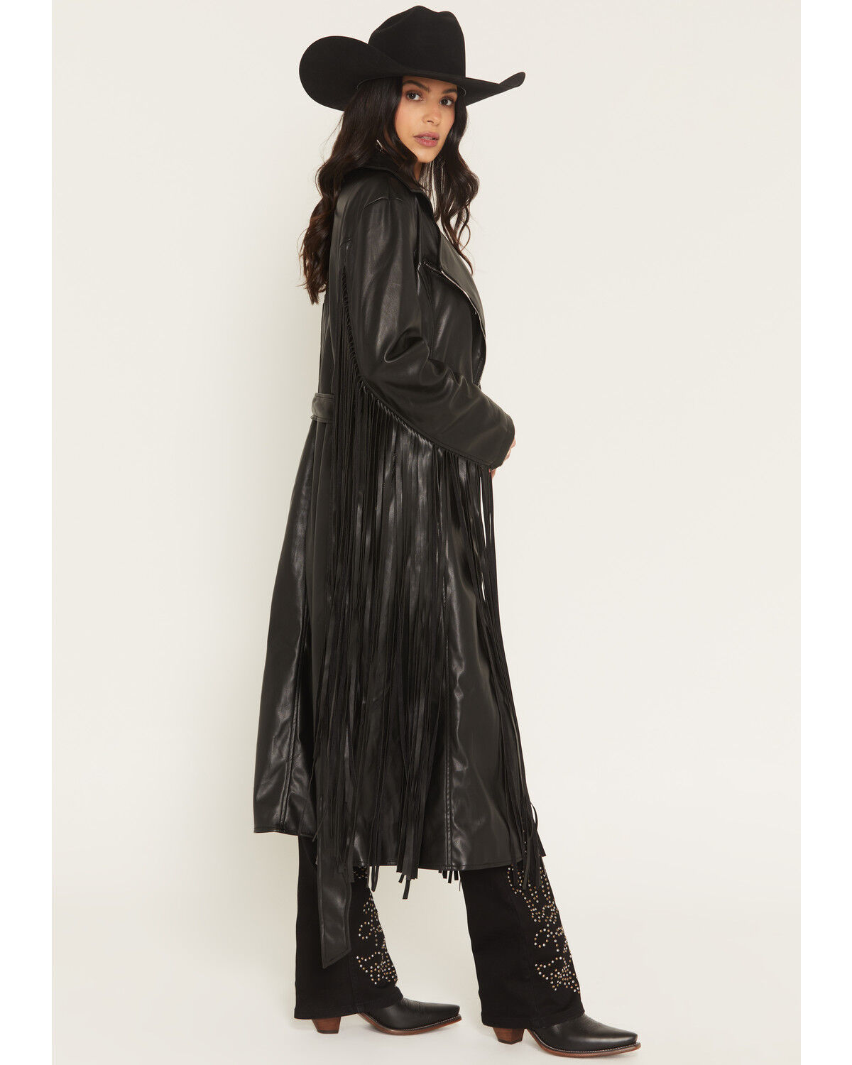 Image #2 - Azalea Wang Women's Fringe Faux Leather Coat, Black, hi-res