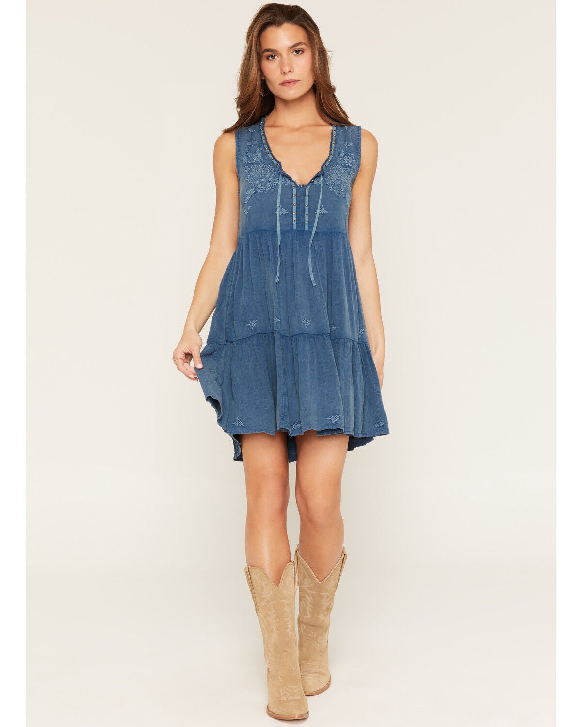 Shyanne Women's Madrid Embroidered Sleeveless Mini Dress, Deep Blue, hi-res