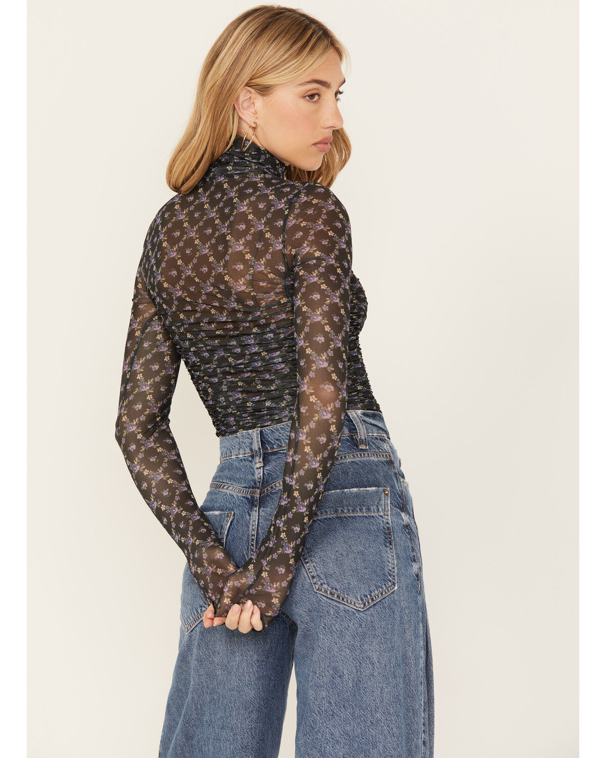 Image #4 - Free People Women's Under It All Printed Bodysuit, Navy, hi-res