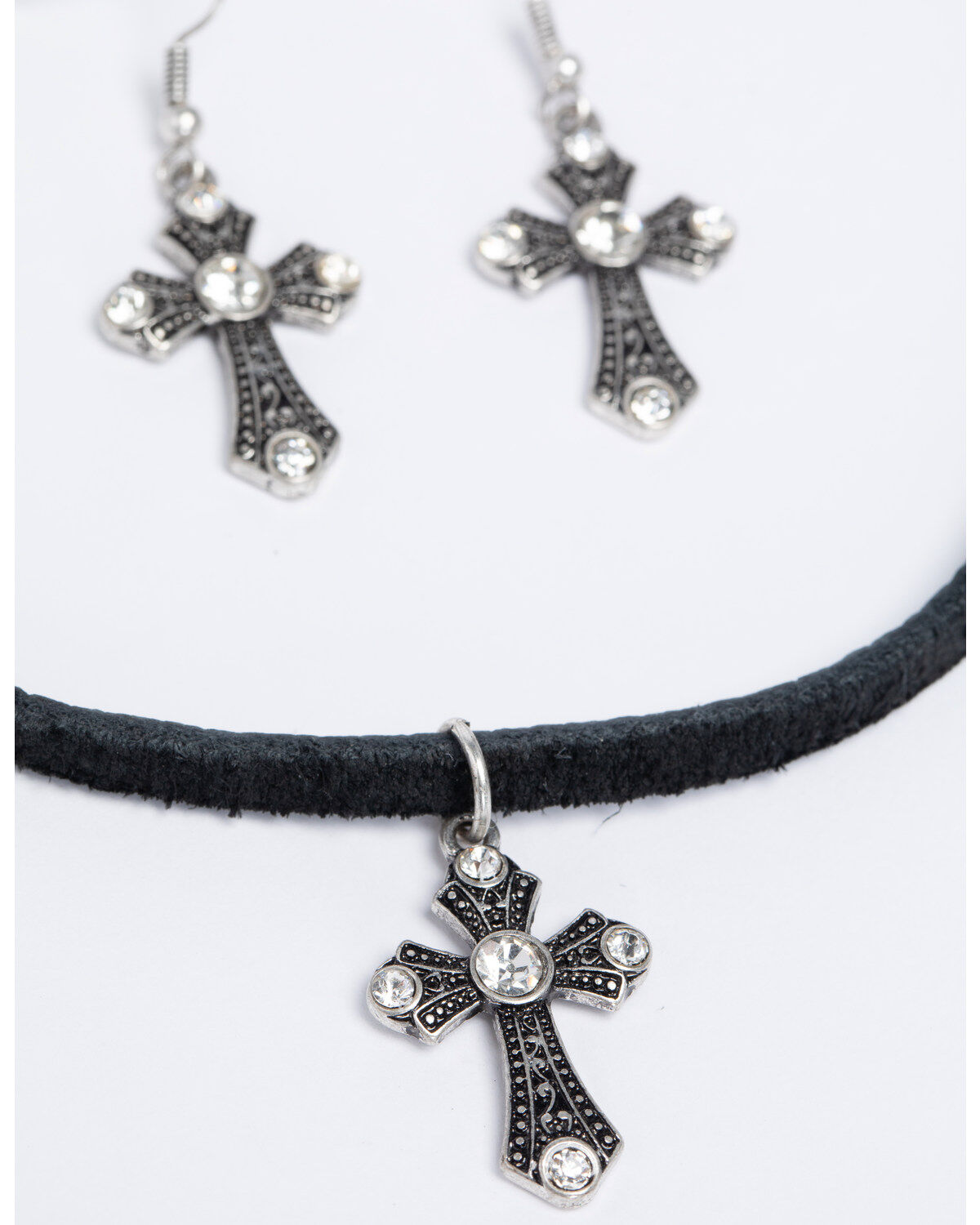 Image #2 - Shyanne Women's Crystal Cross Black Corded Cross Necklace Set, Black, hi-res