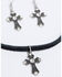Image #2 - Shyanne Women's Crystal Cross Black Corded Cross Necklace Set, Black, hi-res