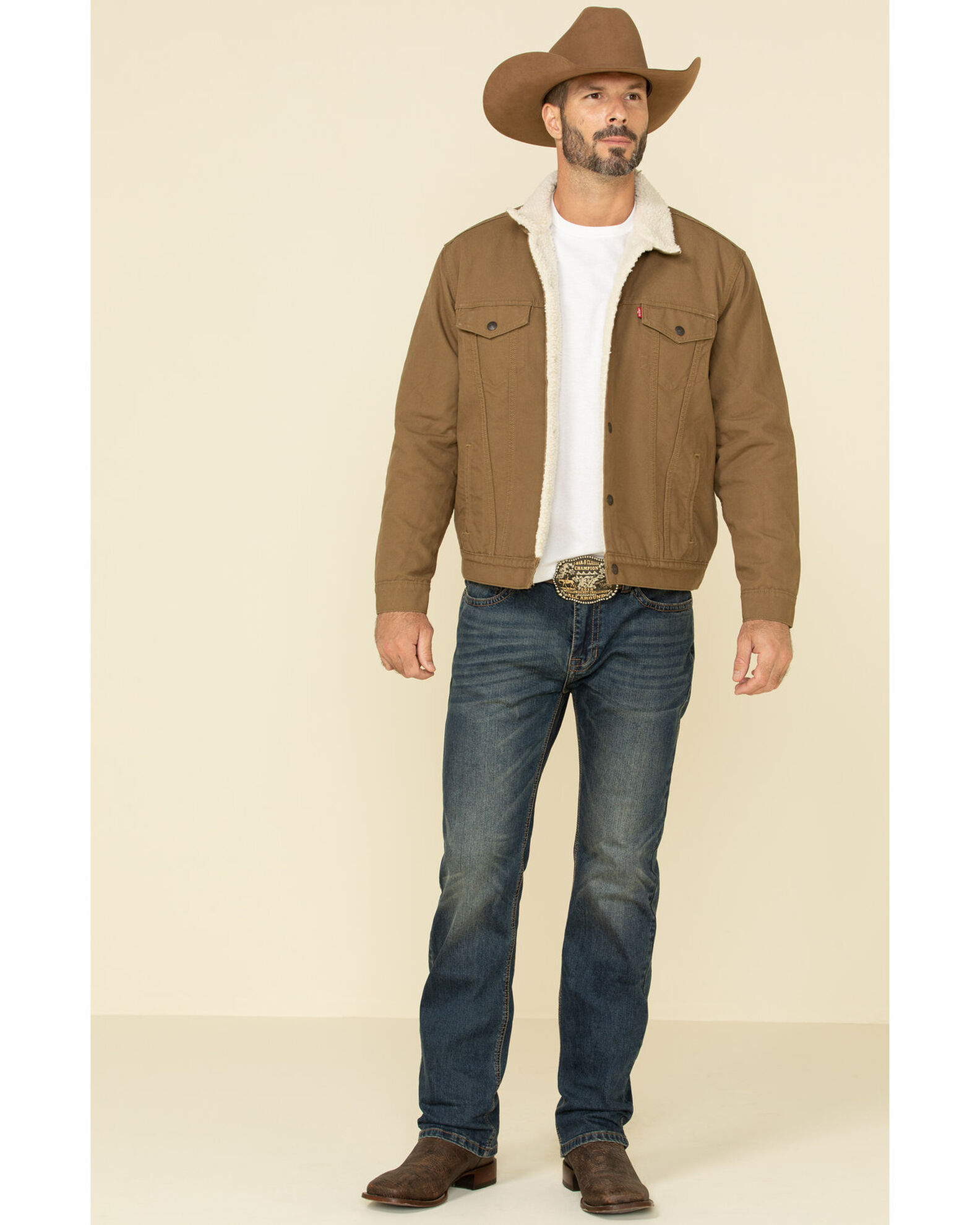 Image #3 - Levi's Men's Tan Sherpa Lined Trucker Jacket, Tan, hi-res