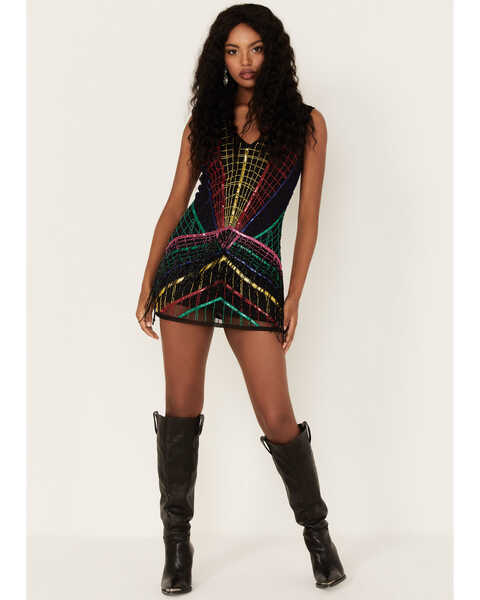 Any Old Iron Women's Multicolored Beaded Dress, Black, hi-res