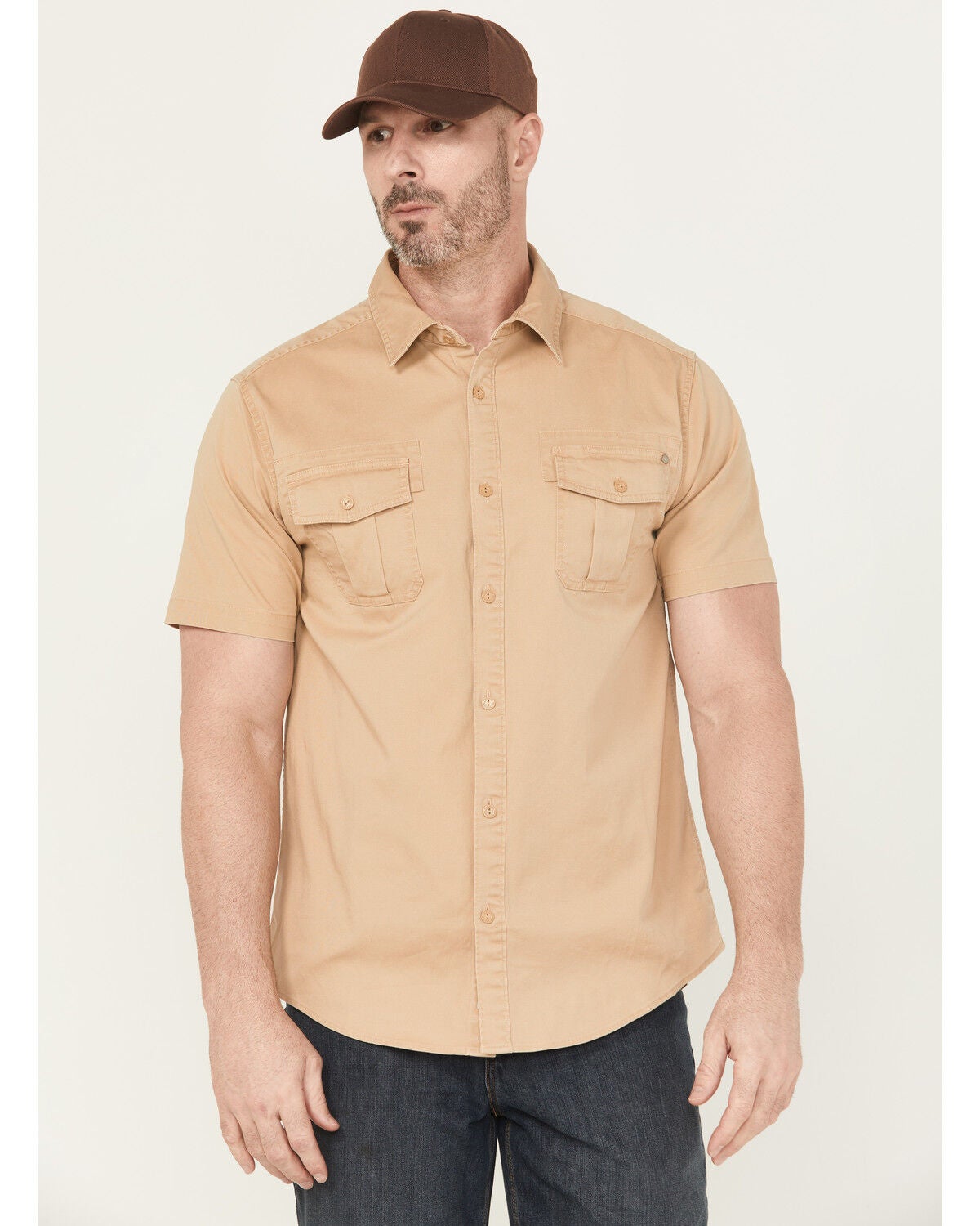 Thorogood Men's Stretch Utility Short Sleeve Button-Down Work Shirt, Khaki, hi-res