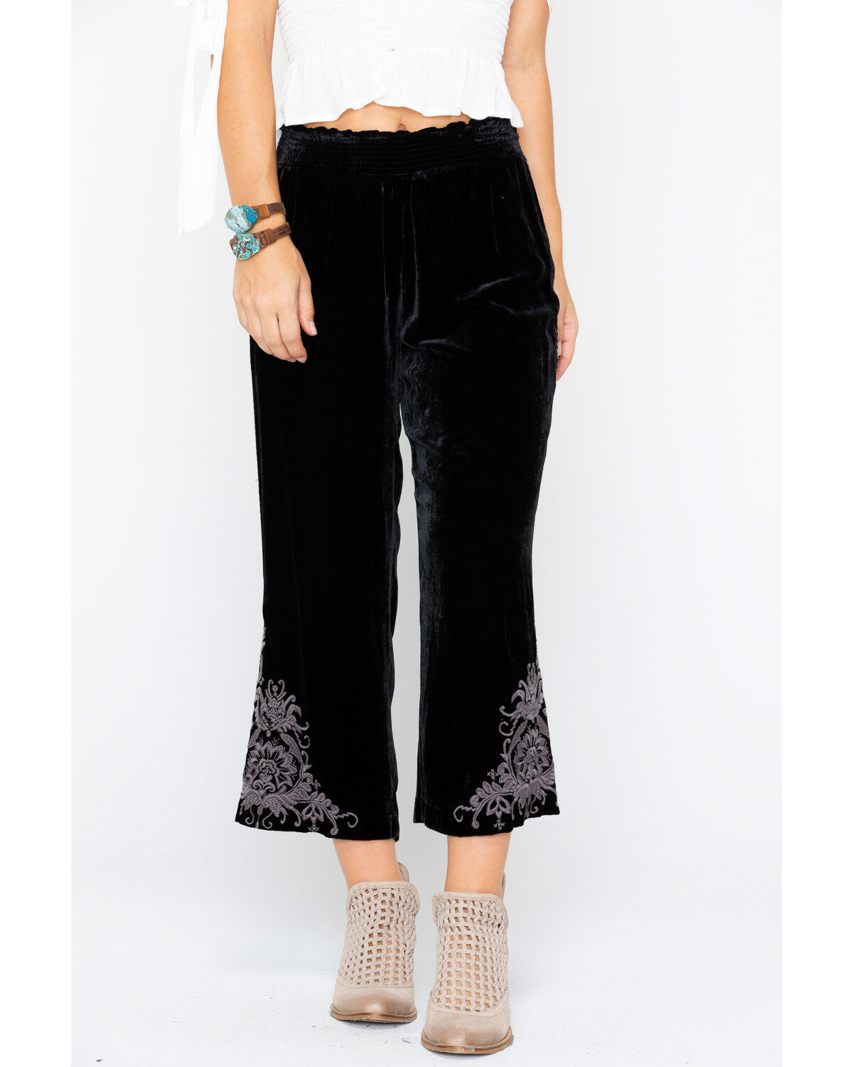 Image #1 - Johnny Was Women's Hirsch Velvet Embroidered Crop Pants , , hi-res