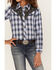 Image #3 - Roper Girls' Plaid Print Embroidered Yoke Long Sleeve Pearl Snap Western Shirt, Blue, hi-res