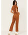 Show Me Your Mumu Women's Cropped Everhart Stretch Jumpsuit, Camel, hi-res