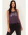 Shyanne Women's Cage Back Graphic Tank, Purple, hi-res