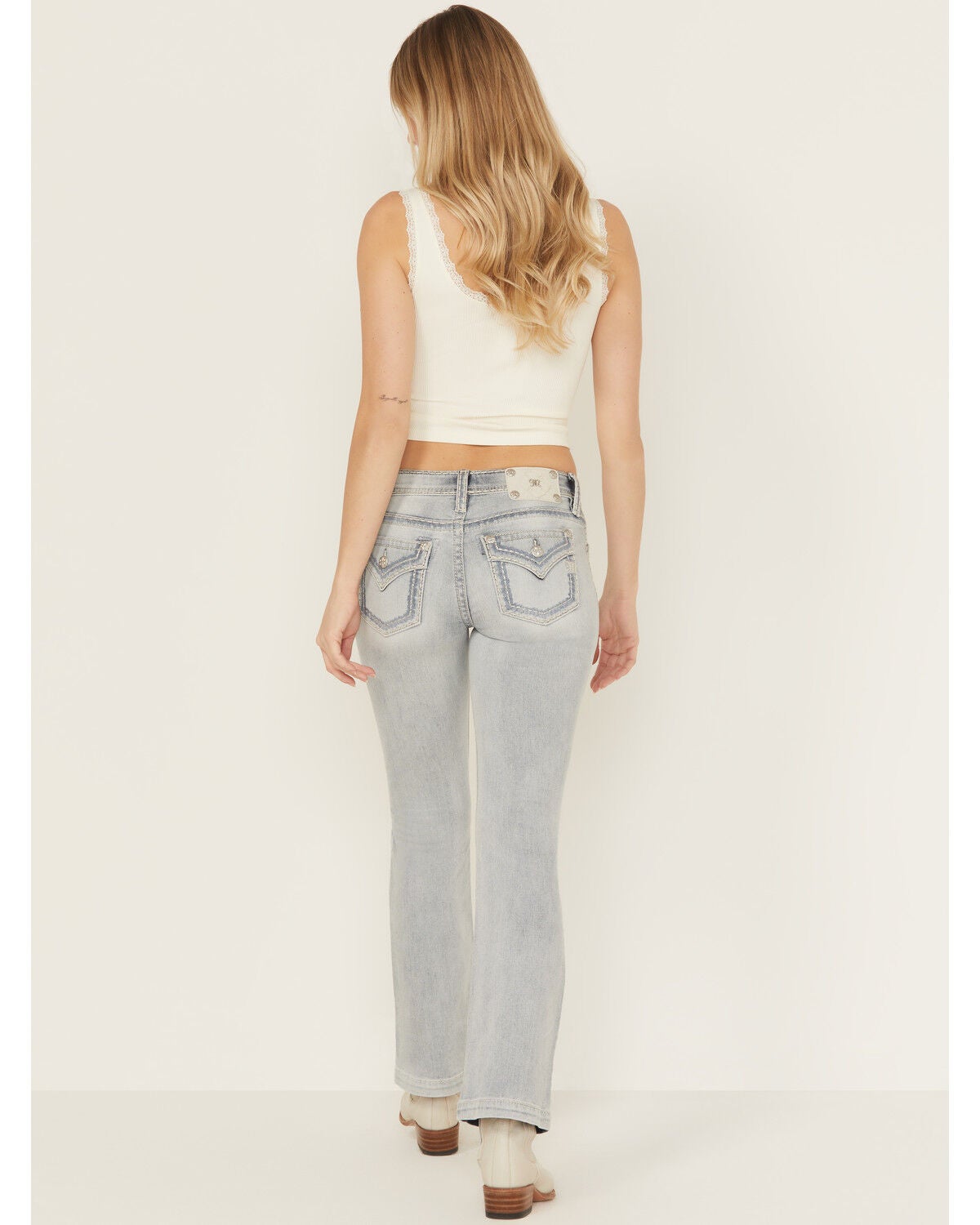 Miss Me Women's Light Wash Mid Rise 32" Bootcut Stretch Denim Jeans, Light Wash, hi-res