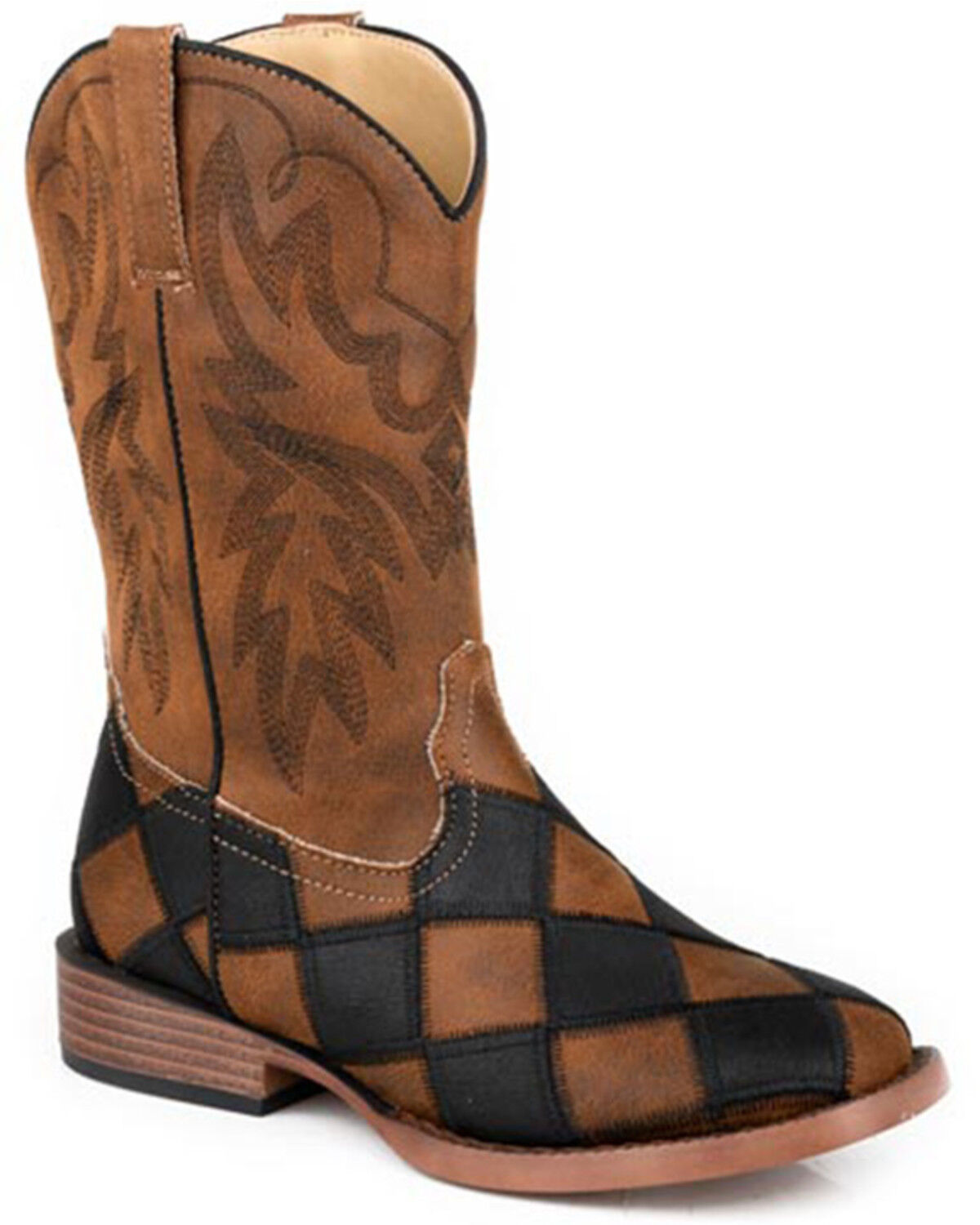 Image #1 - Roper Boys' Bird Blocks Western Boots - Broad Square Toe, Black, hi-res