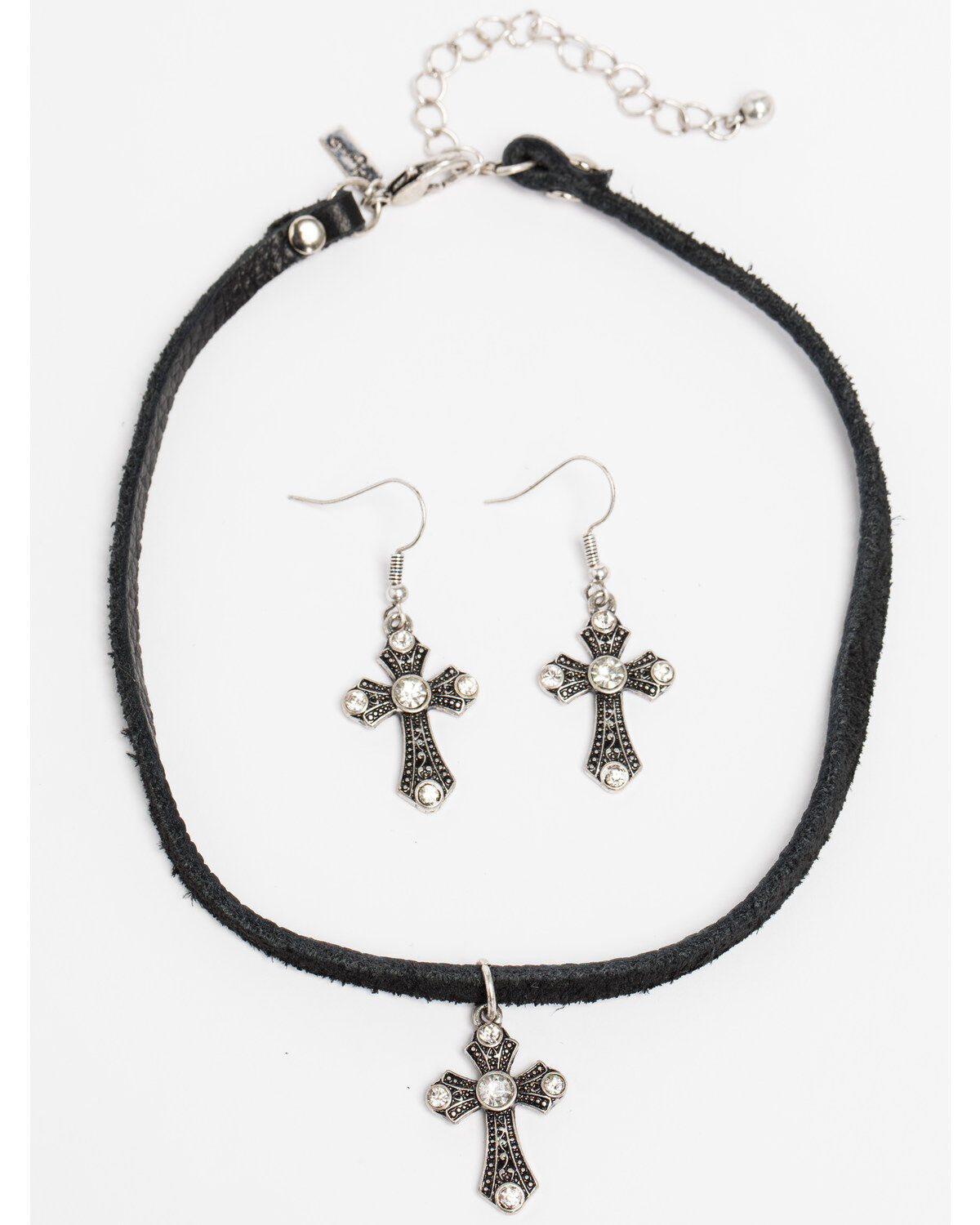 Image #1 - Shyanne Women's Crystal Cross Black Corded Cross Necklace Set, Black, hi-res
