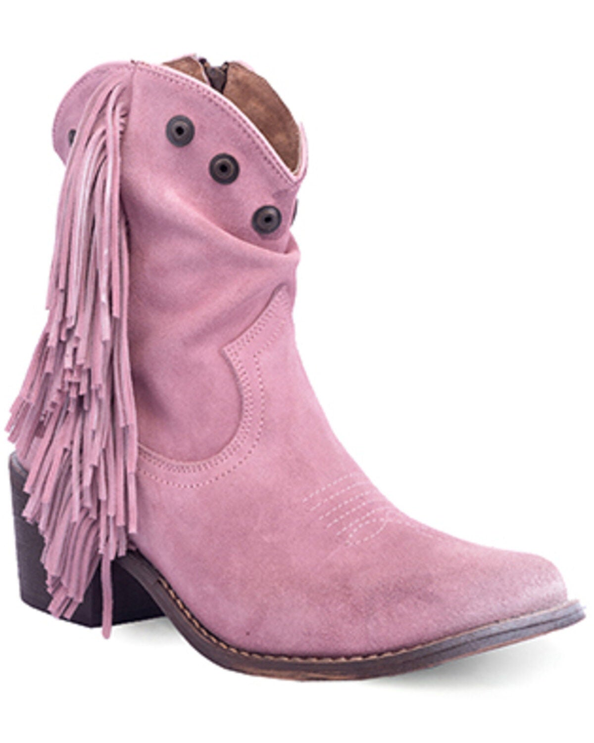 Circle G Women's Studded Suede Fringe Ankle Boots - Round Toe, Light Purple, hi-res