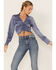 Lush Women's Satin Cinch Front Blouse, Blue, hi-res