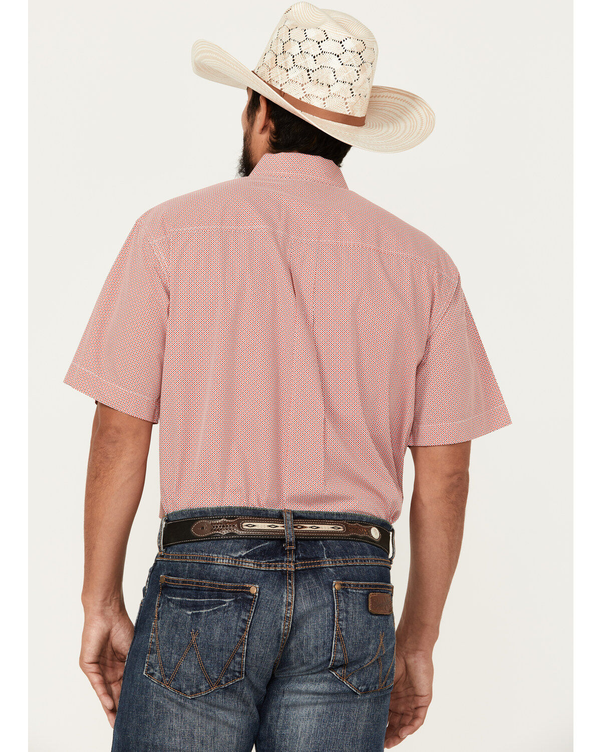 Image #4 - Cinch Men's Geo Print Short Sleeve Button-Down Western Shirt, Red, hi-res