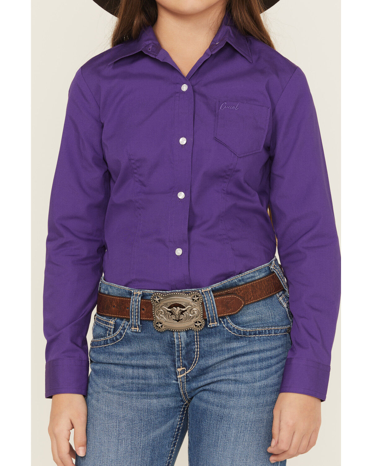 Image #2 - Cruel Girl Girls' Solid Long Sleeve Button-Down Western Shirt, Purple, hi-res