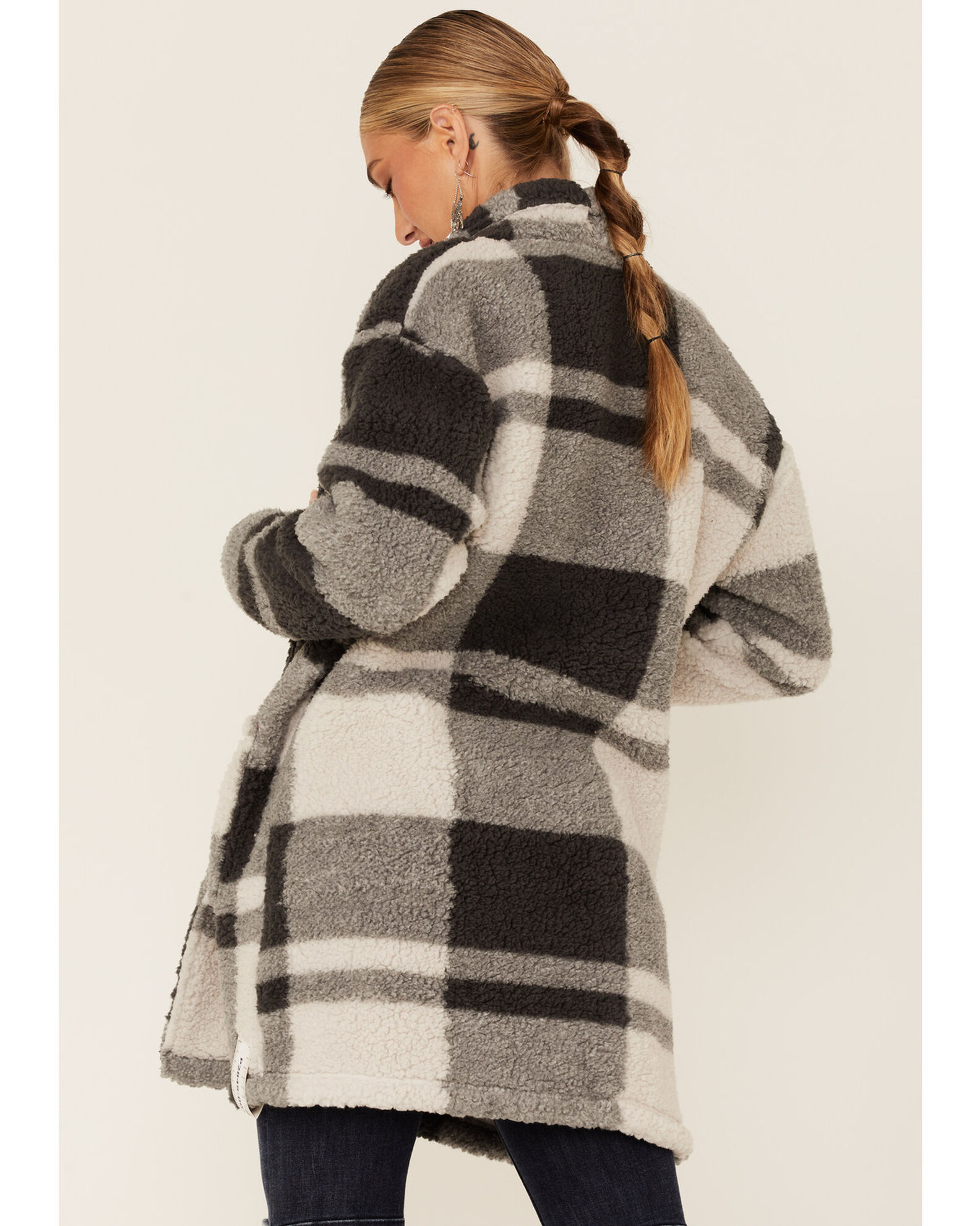 Stillwater Supply Women s Plaid Open Front Sherpa Cardigan Boot Barn