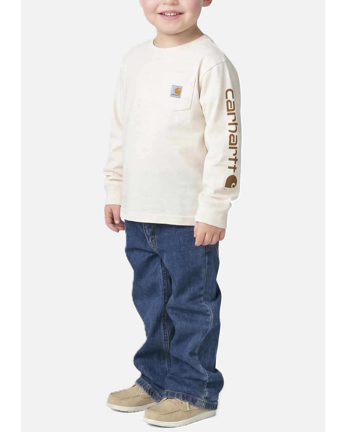 Image #3 - Carhartt Toddler Boys' Pocket Logo Long Sleeve T-Shirt, Cream, hi-res