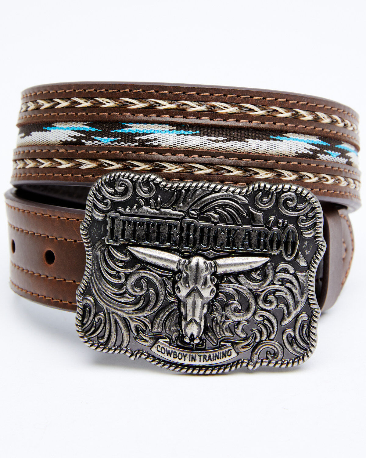 Cody James Boys' Lil Buckaroo Brown Ribbon Belt, Brown, hi-res