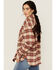 Image #4 - Rock & Roll Denim Women's Plaid Print Fringe Snap Shacket, Rust Copper, hi-res