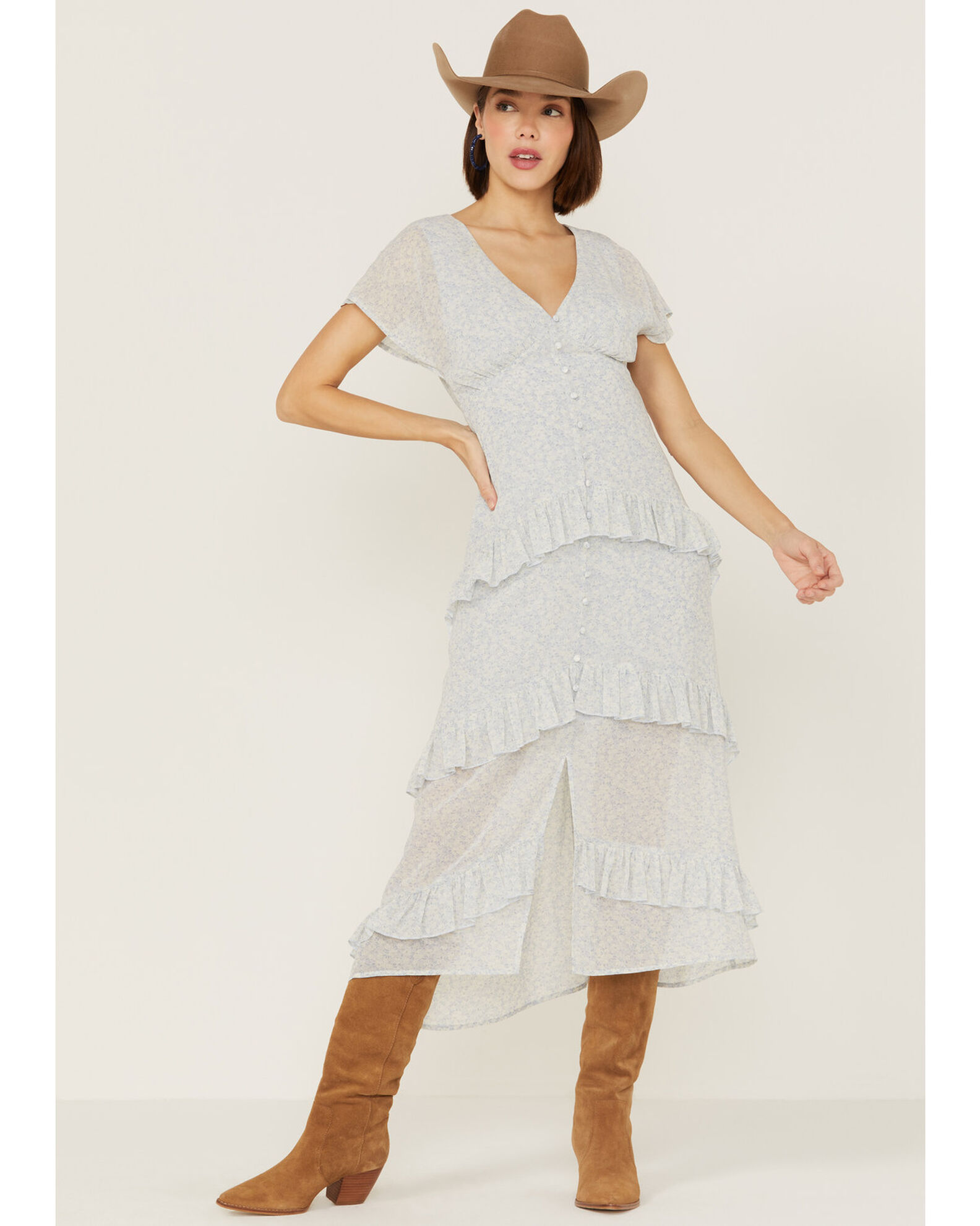 Lush Women s Floral Ruffle Tiered Midi Dress Boot Barn