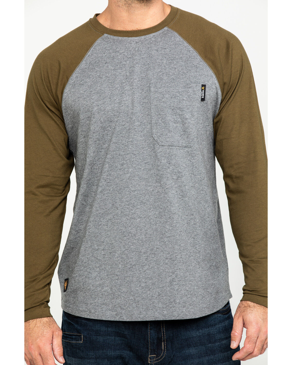 Image #4 - Hawx Men's Olive Baseball Raglan Crew Long Sleeve Work Shirt, , hi-res