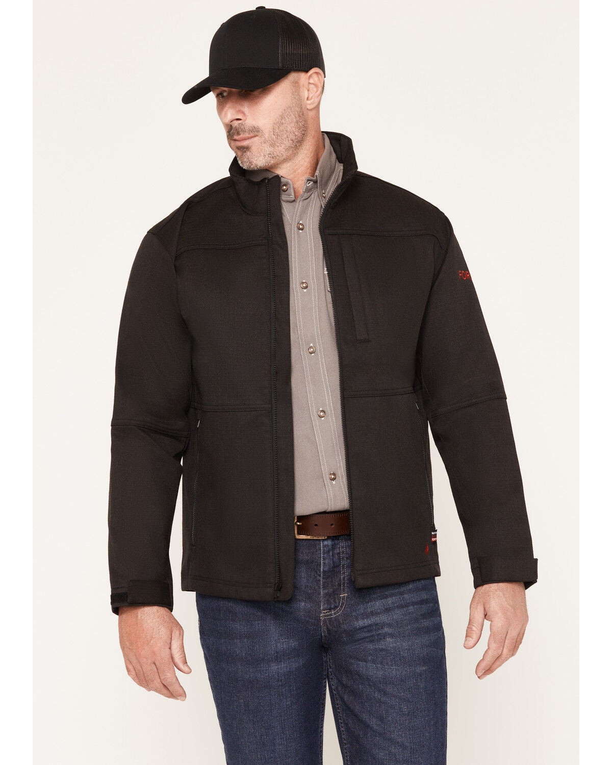 Forge Workwear Men's FR Ripstop Softshell Jacket, Black, hi-res
