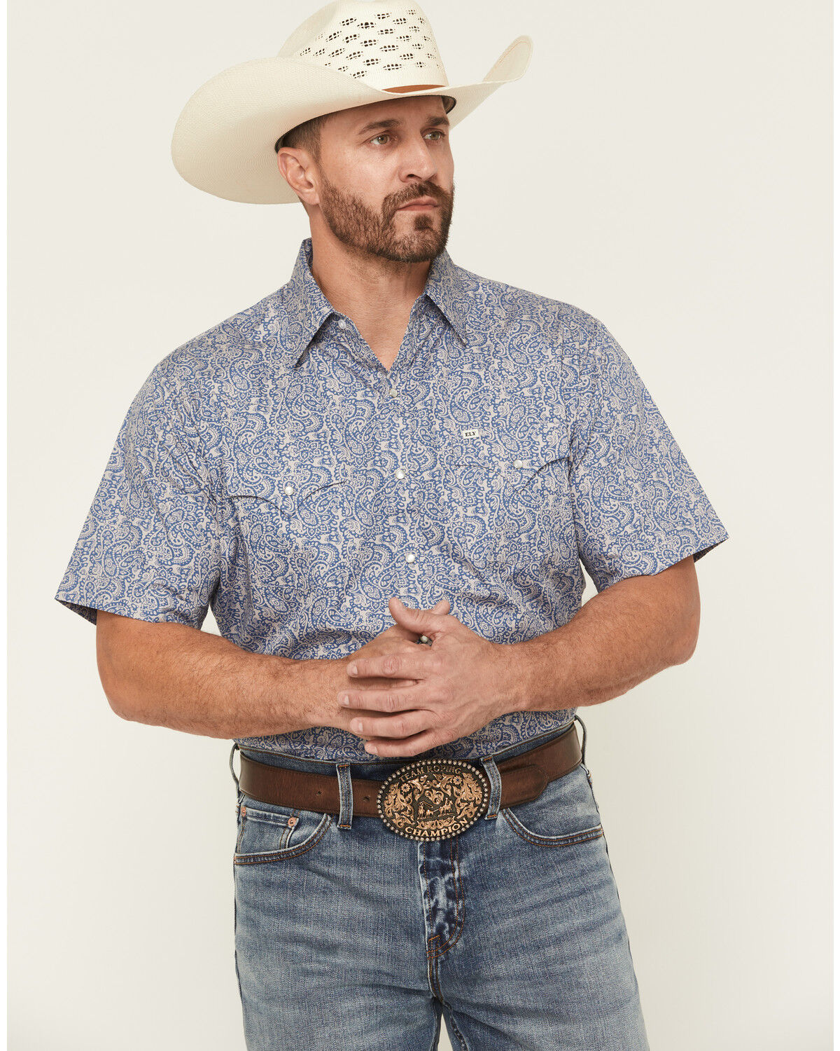 Ely Walker Men's Paisley Print Short Sleeve Snap Western Shirt